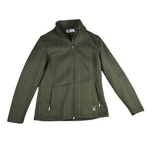 Spyder Full Zip Core Cable Knit Sweater Womens Large Olive Green Drab